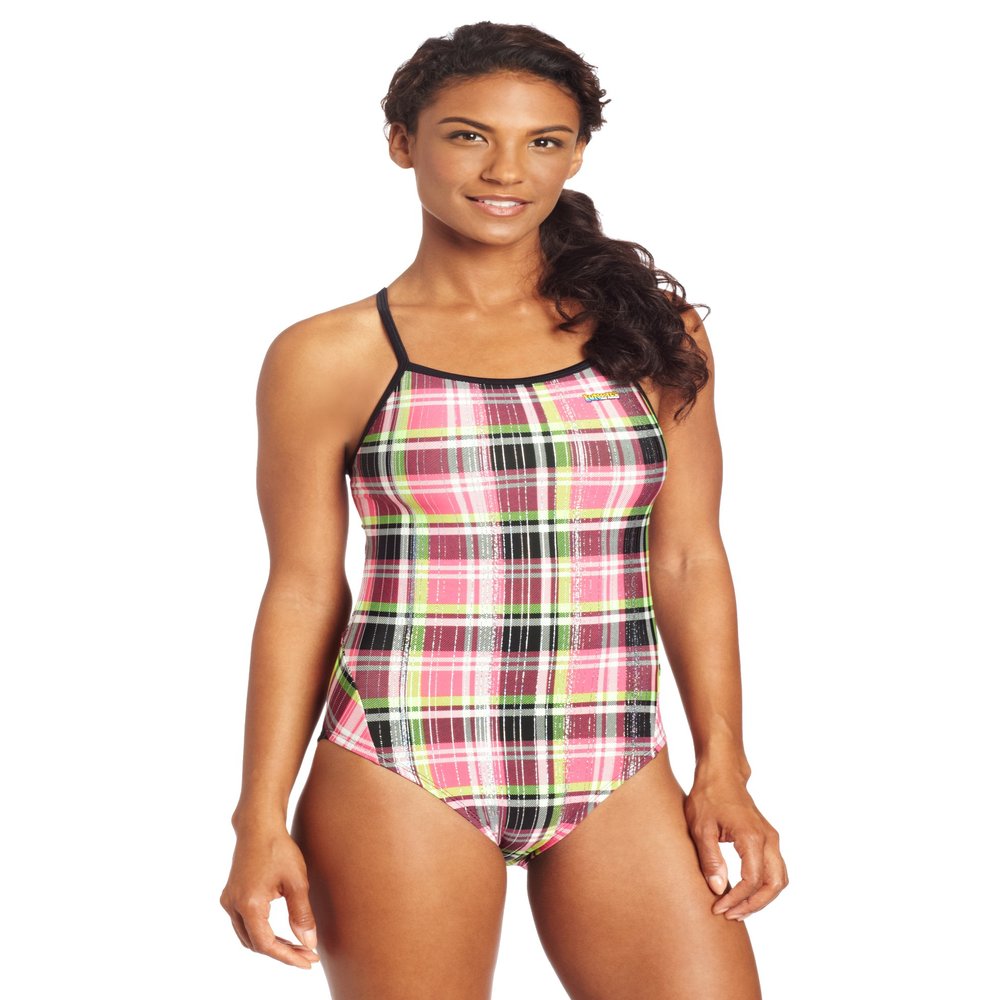 The Finals Women's Diamond Plaid Wing Back Swimsuit, Pink, 36
