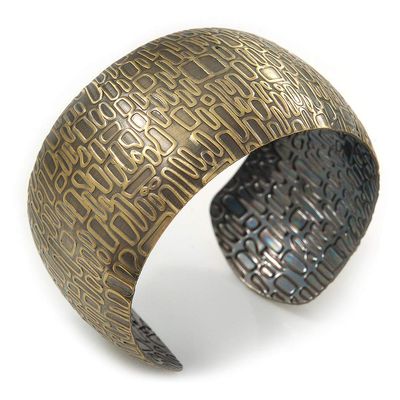 Avalaya Brushed Gun Metal 'Afrikana' Silhouette Cuff Bracelet - up to 18cm Length