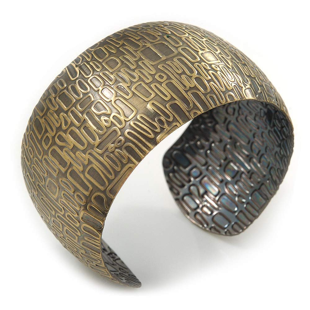 Avalaya Brushed Gun Metal 'Afrikana' Silhouette Cuff Bracelet - up to 18cm Length