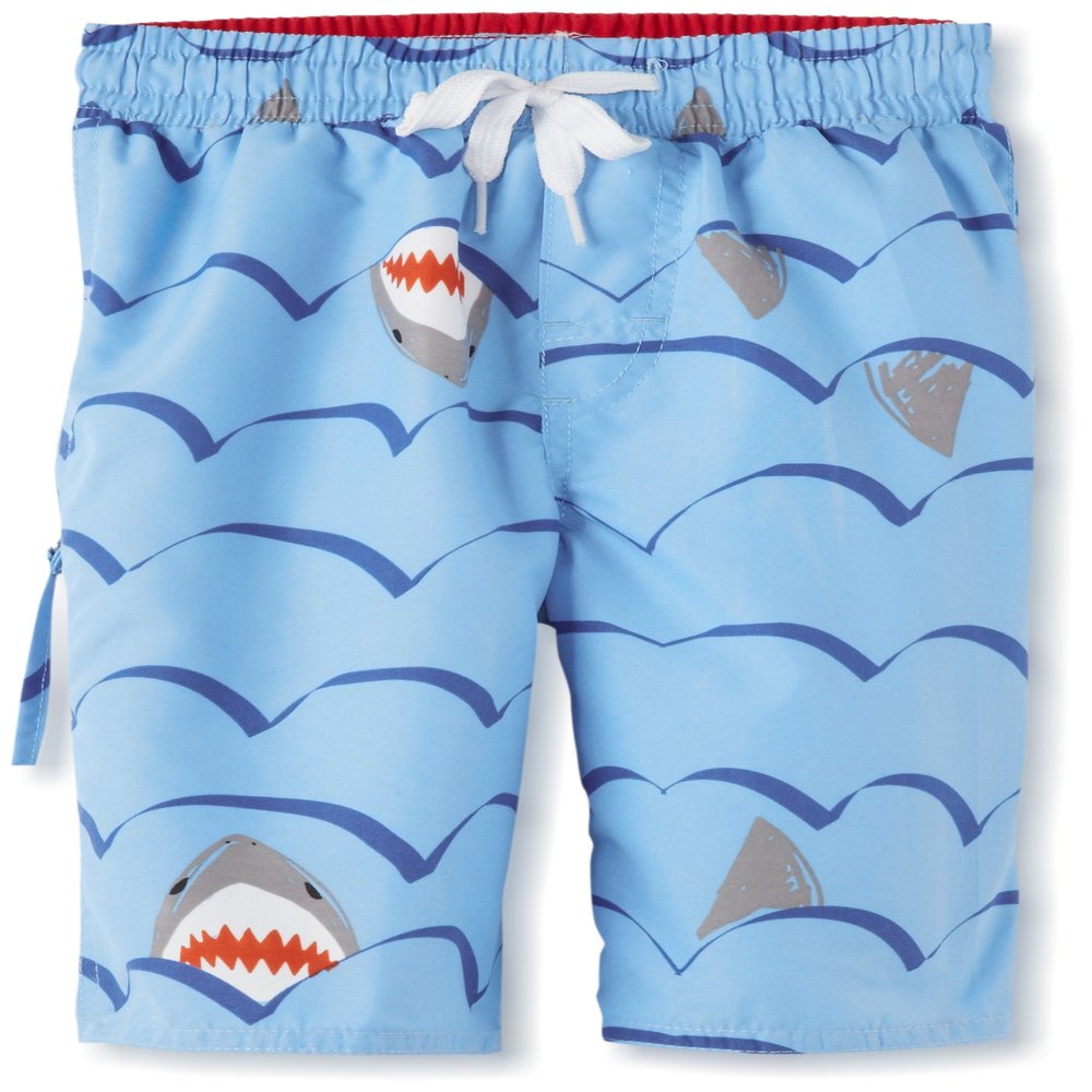 Wes and Willy Little Boys' Sharks Swim Trunk, Sky, 6