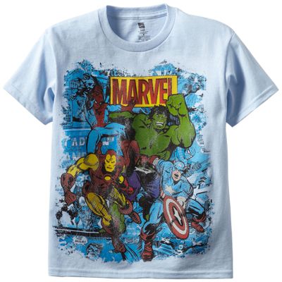Marvel Big Boys' Comics T-Shirt, Light Blue, Medium