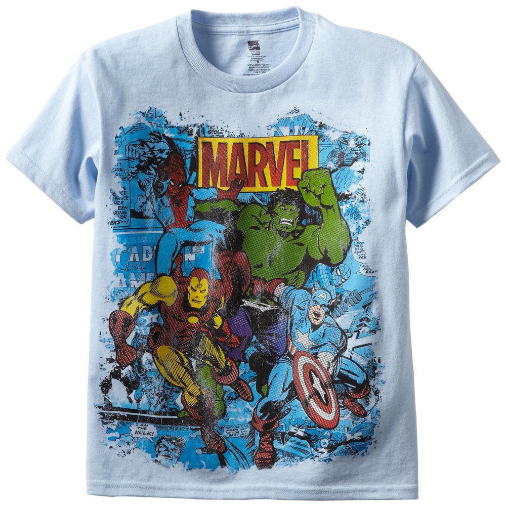 Marvel Big Boys' Comics T-Shirt, Light Blue, Medium