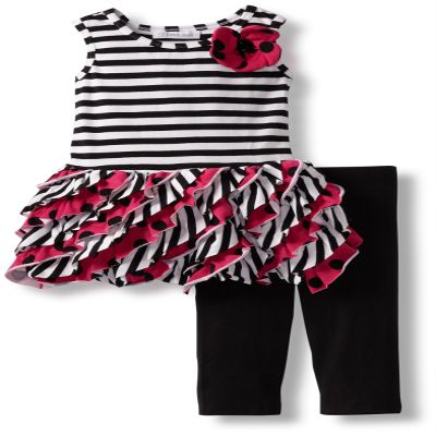 Bonnie Jean Little Girls' Stripe Ruffle Legging Set, Pink, 4T