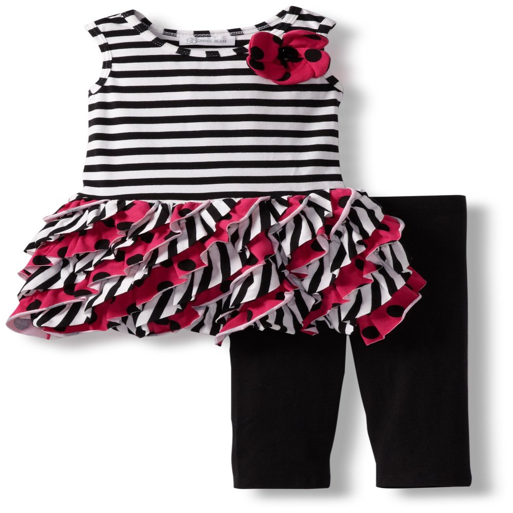 Bonnie Jean Little Girls' Stripe Ruffle Legging Set, Pink, 4T