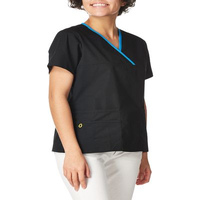 WonderWink Women's Scrubs Charlie 5 Pocket Y-Neck Wrap Top, Black, XX-Small