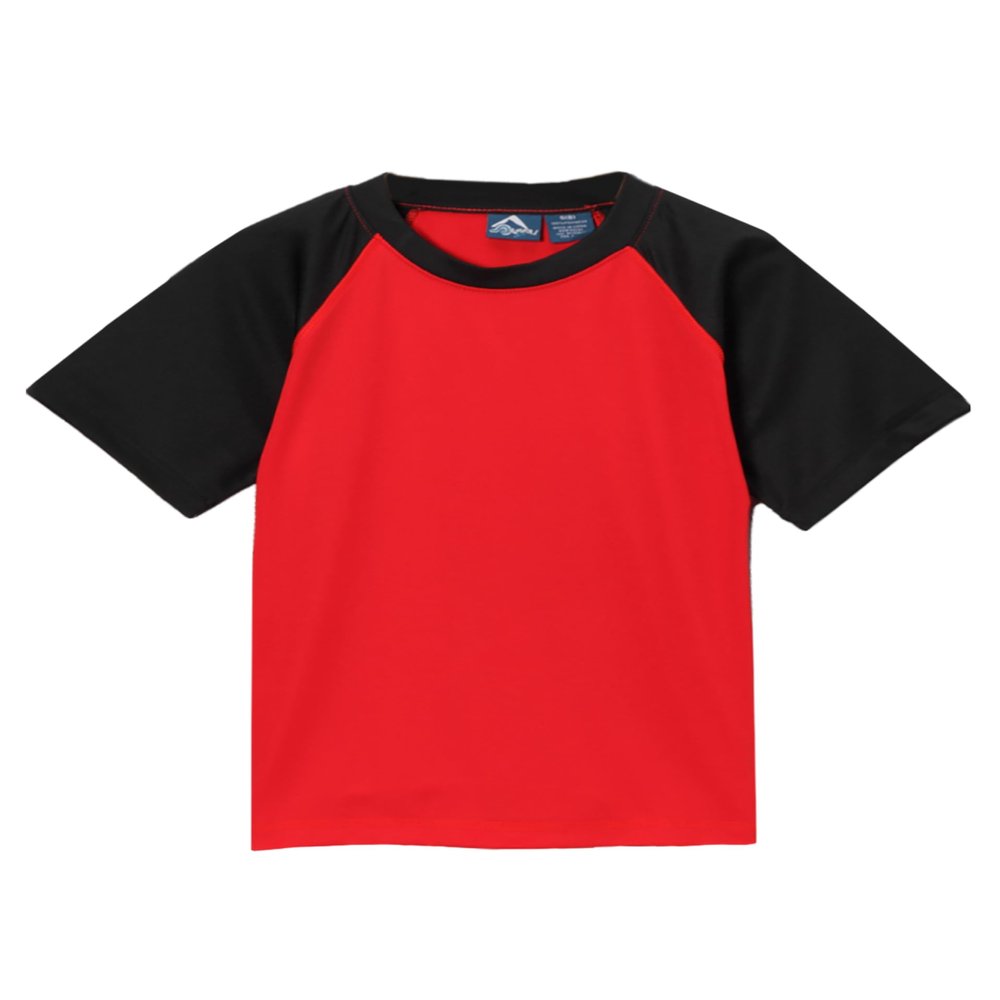 Kanu Surf Boys' Short Sleeve UPF 50+ Rashguard Swim Shirt, Contrast Red, 5T