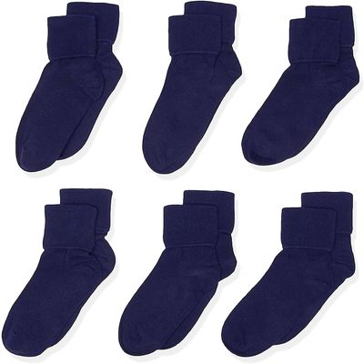 Jefferies Socks Girls 2-6X Seamless Turn Cuff 6 Pair Pack Socks, Navy, Small (JF-SU2200-NAV-S)