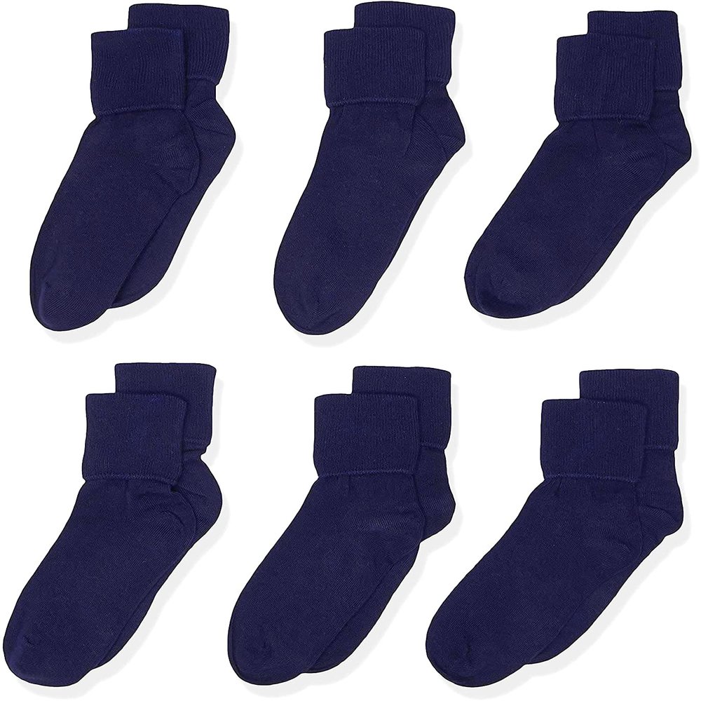 Jefferies Socks Girls 2-6X Seamless Turn Cuff 6 Pair Pack Socks, Navy, Small (JF-SU2200-NAV-S)