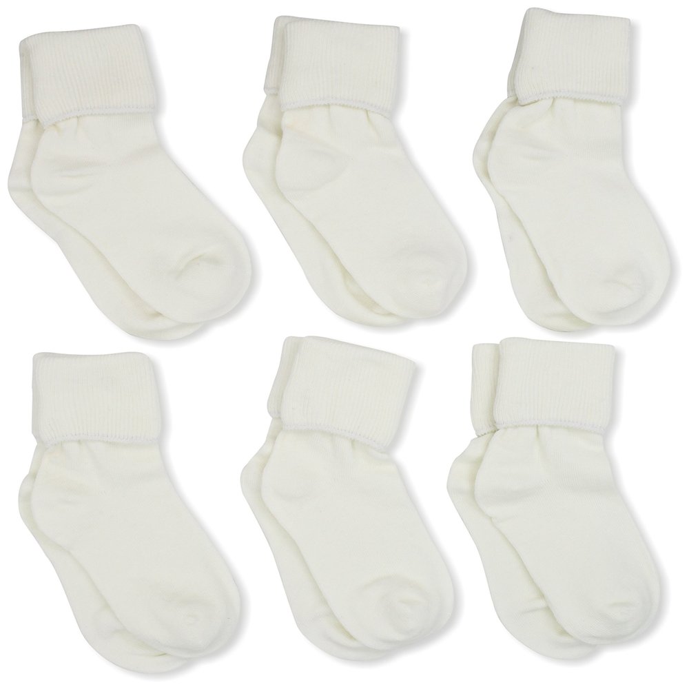 Jefferies Socks Girls 2-6X Seamless Turn Cuff 6 Pair Pack Socks, Pearl, Small (BBMP2247)