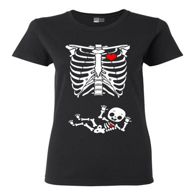 Ladies Baby Boy Skeleton Pregnant (not Maternity) DT T-Shirt Tee (XXX-Large, Black)