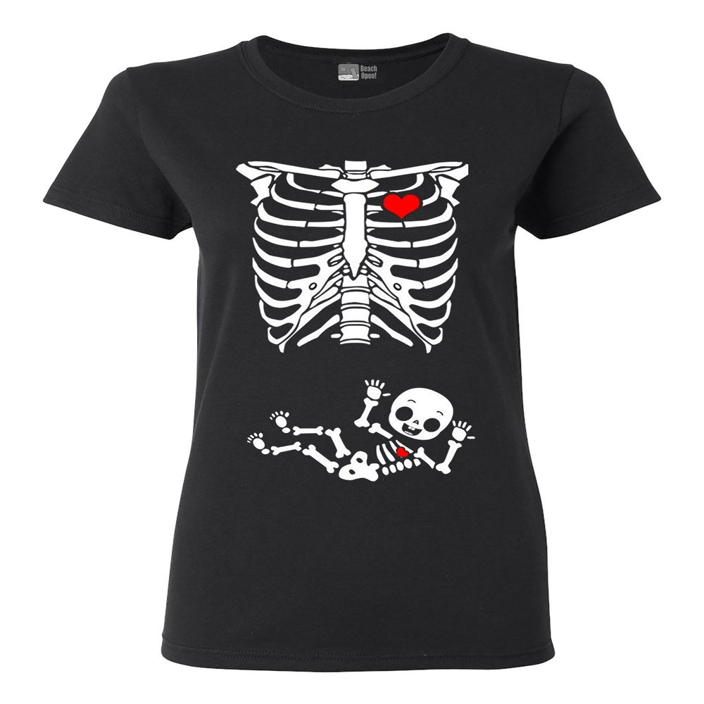 Ladies Baby Boy Skeleton Pregnant (not Maternity) DT T-Shirt Tee (XXX-Large, Black)