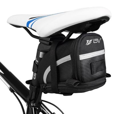 BV Strap-On Bike Bag with Reflective Material - Saddle Bag with Seperate Divider for Small Items for All Your Essentials - Bike Pouch with Taillight Hanger for Maximum Safety (Cycling Bag, Large)