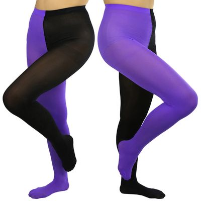 ToBeInStyle Women's Two Toned Jester Tights w/Reinforced Toe - One Size: Plus/Queen - Black/Purple