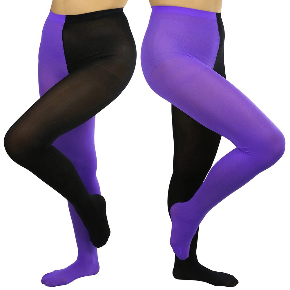 ToBeInStyle Women's Two Toned Jester Tights w/Reinforced Toe - One Size: Plus/Queen - Black/Purple