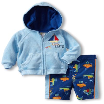 ABSORBA Baby-Boys Newborn Cover Up Two Piece Swimsuit Terry Set, Blue, 3-6 Months