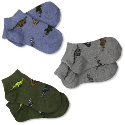 Jefferies Socks Little Boys' Dino Low Cut Triple Treat Socks (Pack of 3), Heather, Toddler