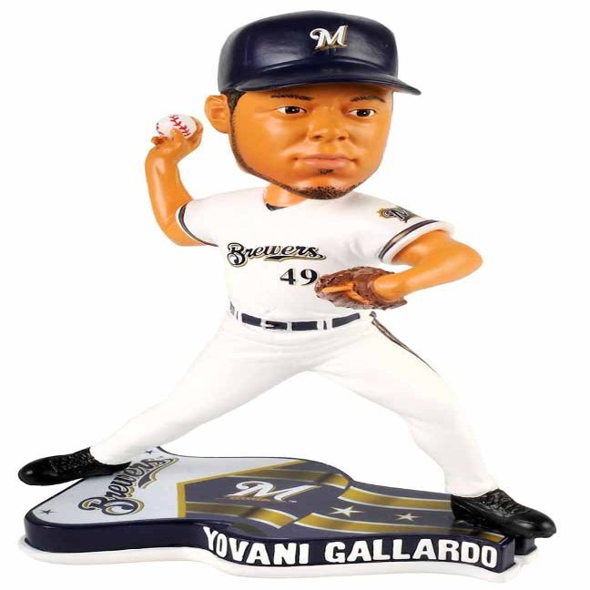 FOCO Milwaukee Brewers Gallardo Y. #49 2013 Pennant Base Bobble Home