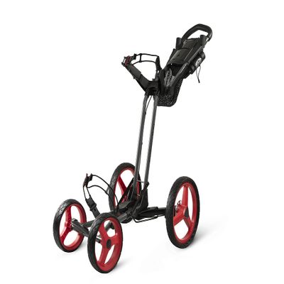 Sun Mountain PX4 4-Wheel Golf Push Cart - Lightweight 16.0 LBS, Maintenance-Free Wheels, Compact Storage System, Magnetic Gray-Red
