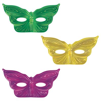 Amscan Mardi Gras Butterfly Foil Mask, 3" x 7 1/2", Multi Color