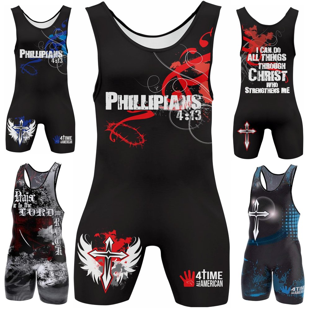 4 Time All American Sublimated Wrestling Singlet  Stitched & Durable Mens Singlet  Singlet for Wrestling, MMA & Powerlifting Wrestling Singlet Youth Boys (Phil 4:13 Red, XXXS/YM 41-50 lbs.)