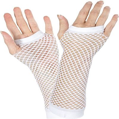 White Fishnet Long Gloves (One Size) - 1 Pair - 80's Party Essential & Sports Event Accessory