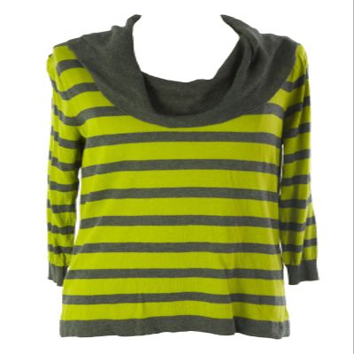 August Silk Women's Striped Cowl Neck Sweater Large Lime Leaf