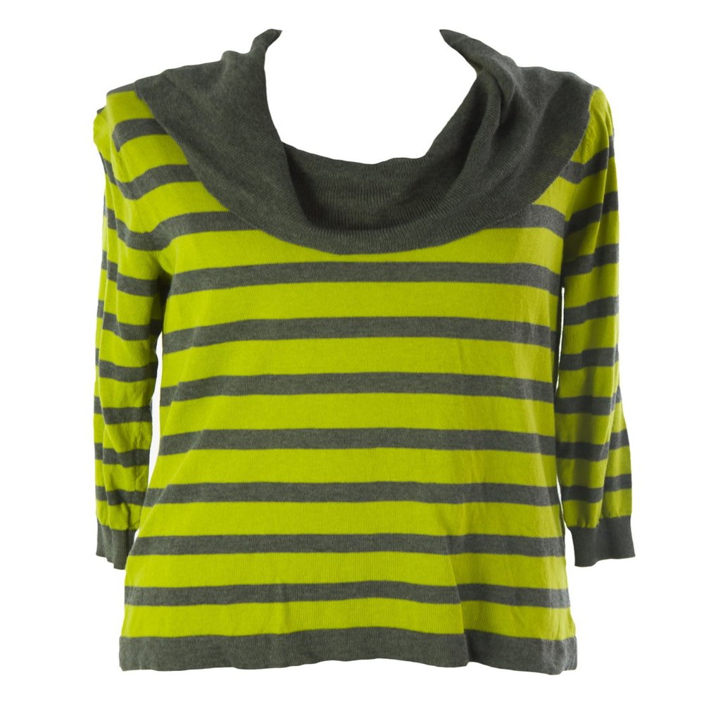 August Silk Women's Striped Cowl Neck Sweater Large Lime Leaf