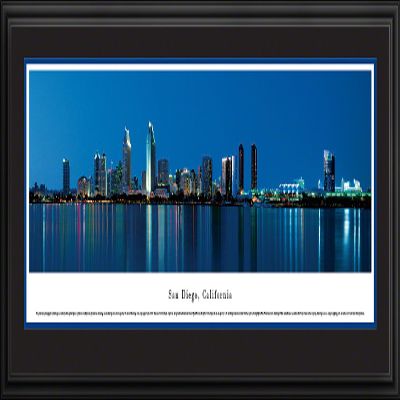 Blakeway Worldwide Panoramas San Diego, California at Dusk-Blakeway Panoramas Skyline Posters, Deluxe Frame with Double Mat