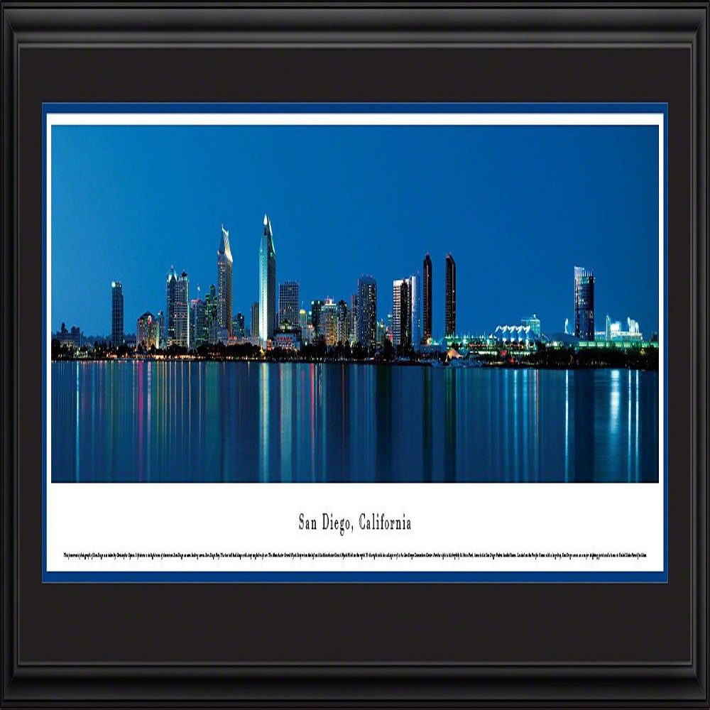 Blakeway Worldwide Panoramas San Diego, California at Dusk-Blakeway Panoramas Skyline Posters, Deluxe Frame with Double Mat