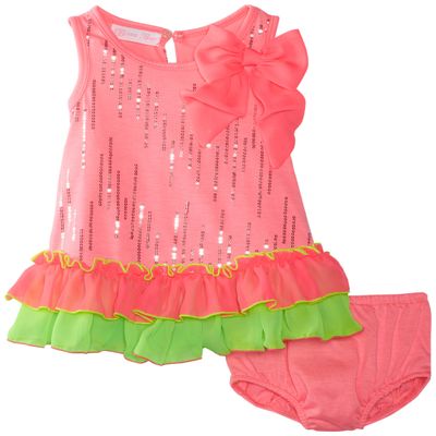 Bonnie Jean Girls Sequin Knit Chiffon Flounce Spring Summer Dress, Pink, 18 Months