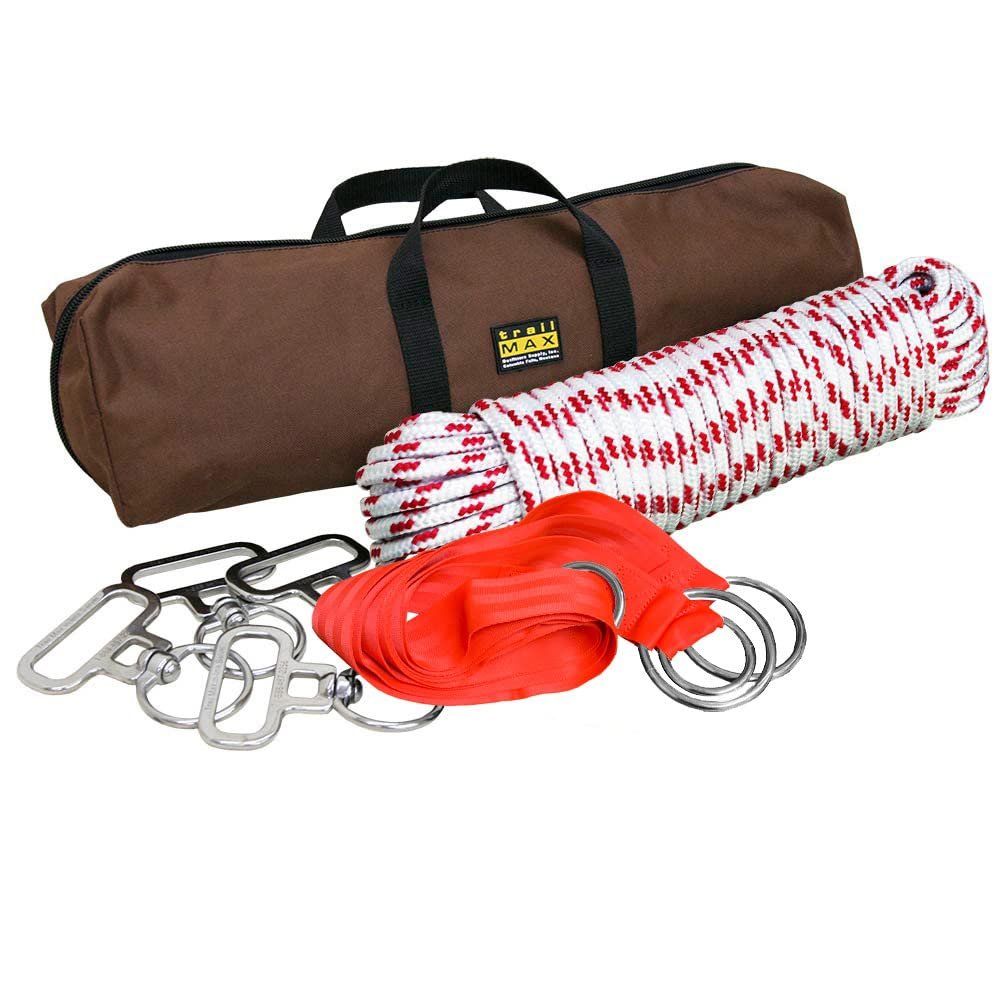 TrailMax 4-Horse Highline Kit, for Horse & Mule Packing, with 4 Stainless Steel in-Line Swivels, 2 Tree Saver Straps, 100 Ft of 3/8" Highline Rope, Carry Case & Instructions Included
