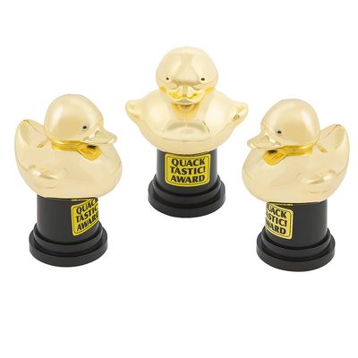 Fun Express Quacktastic Gold Rubber Duck Awards - 12 Plastic Trophies - 2-3/4" x 4" - Rewards and Giveaways