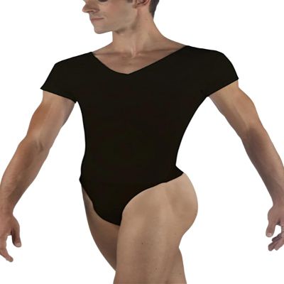 "Ivan" Boy's V-Neck Leotard with Built-In Dance Belt,WM125CBLKM,Black,Medium