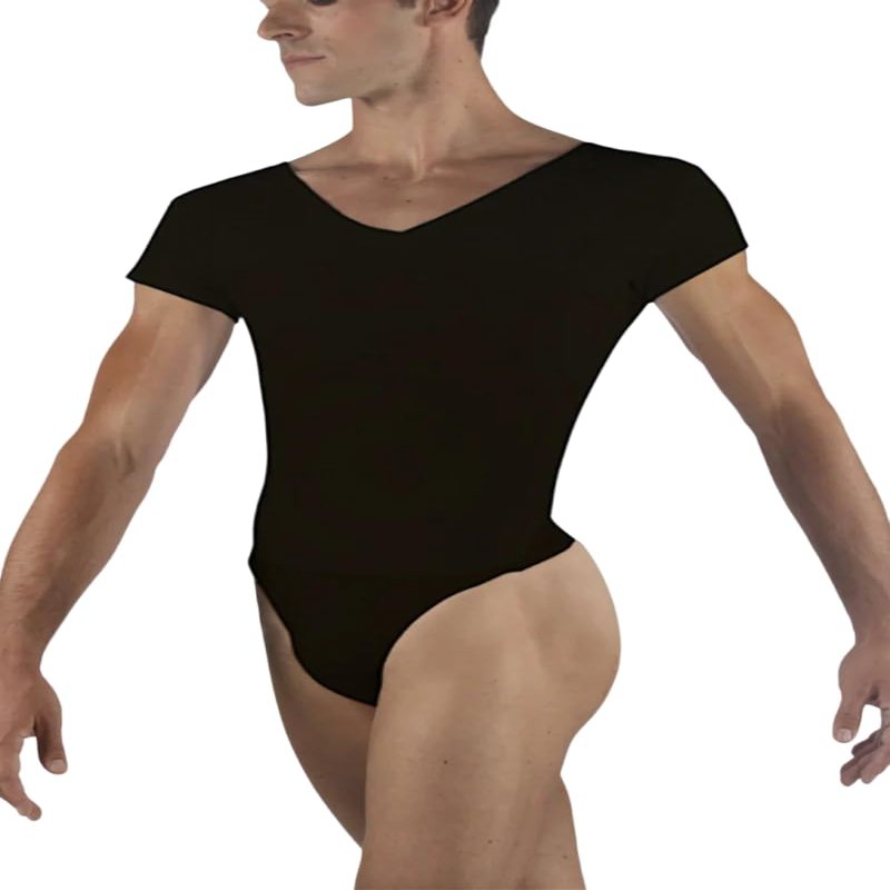 "Ivan" Boy's V-Neck Leotard with Built-In Dance Belt,WM125CBLKM,Black,Medium
