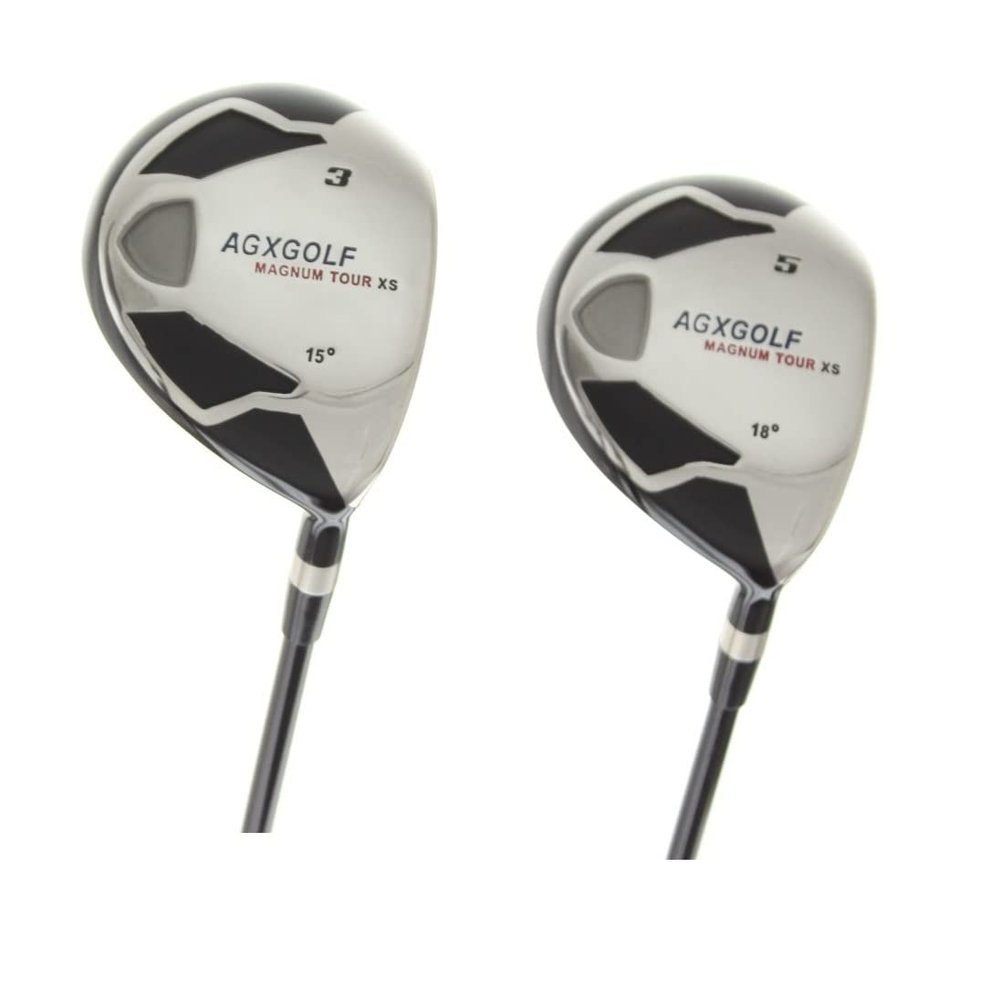 AGXGOLF Magnum XS 3 + 5 Fairway Woods Set: Right Hand Men's Cadet (-1 inch) Length, Stiff Flex Graphite Shafts + Head Covers; US Built