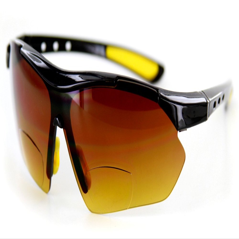 Aloha Eyewear Daredevil Fashion Bifocal Sunglasses w/Wrap-Around Sports Design and Anti-Glare Coating for Active Men (Black Yellow, 1.50)