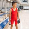 4 Time All American Wrestling Singlet: Black, Navy Blue, Red, Teal sizes 4XS-5XL (L 156-190 lbs., Red) view 3