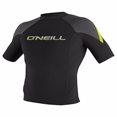 O'Neill Wetsuits UV Sun Protection Mens Hammer Short Sleeve Crew Sun Shirt Rash Guard, Black/Graphite/Lime, Large