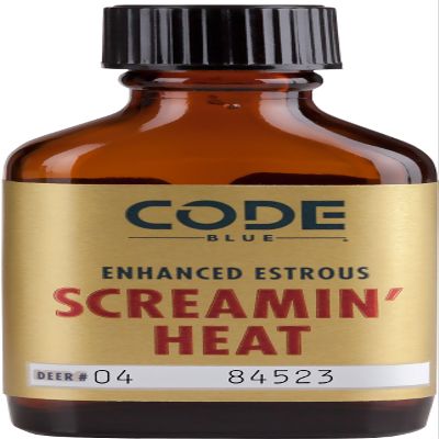 Code Blue Screamin Heat Enhanced Estrous Deer Attractant, Pure Doe Urine in Amber Glass Bottle, Premium Hunting Scent to Lure Rutting Bucks, 1 fl oz