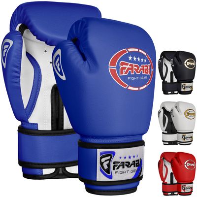 Farabi Sports Kids Boxing Gloves 4, 6, 8-oz Boxing Gloves for Kids Junior Boxing Gloves Youth Boxing Gloves Boys and Girls Boxing Training Gloves for MMA Muay Thai & Punching Bag (Blue/White, 4-oz)