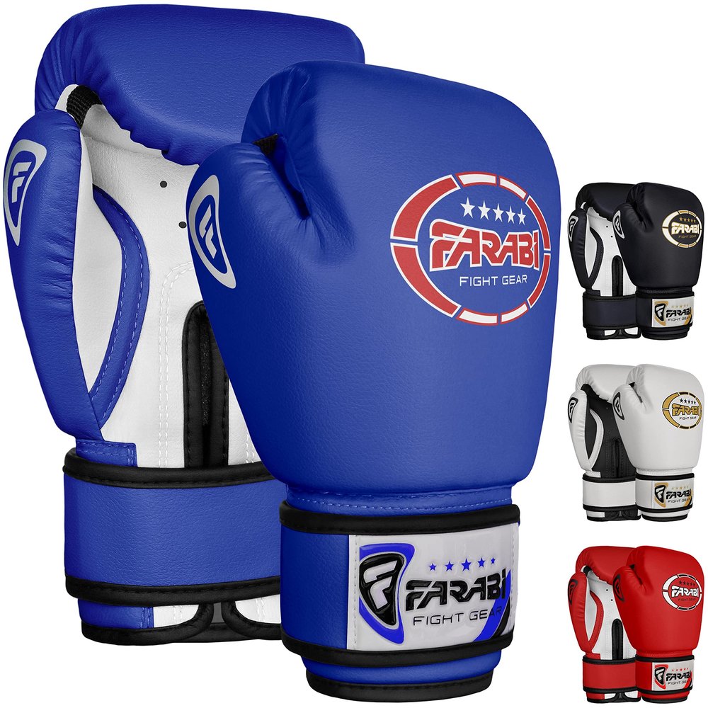 Farabi Sports Kids Boxing Gloves 4, 6, 8-oz Boxing Gloves for Kids Junior Boxing Gloves Youth Boxing Gloves Boys and Girls Boxing Training Gloves for MMA Muay Thai & Punching Bag (Blue/White, 4-oz)