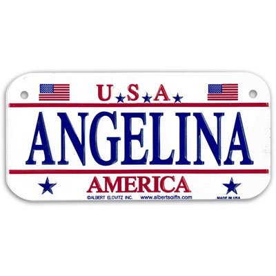 Gift House Angelina USA Bike Plate - Made in USA, 3x6 Embossed Aluminum