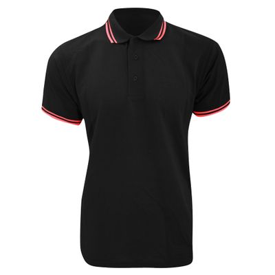KUSTOM KIT Mens Tipped Piqu Short Sleeve Polo Shirt (XL) (Black/Red)