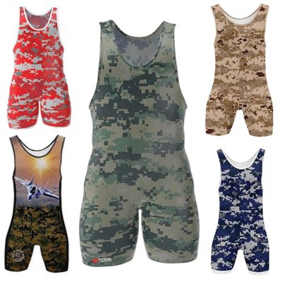 4 Time All American Sublimated Wrestling Singlet  Stitched & Durable Mens Singlet  Singlet for Wrestling, MMA & Powerlifting Wrestling Singlet Youth Boys (Camo Green, S 91-120 lbs.)
