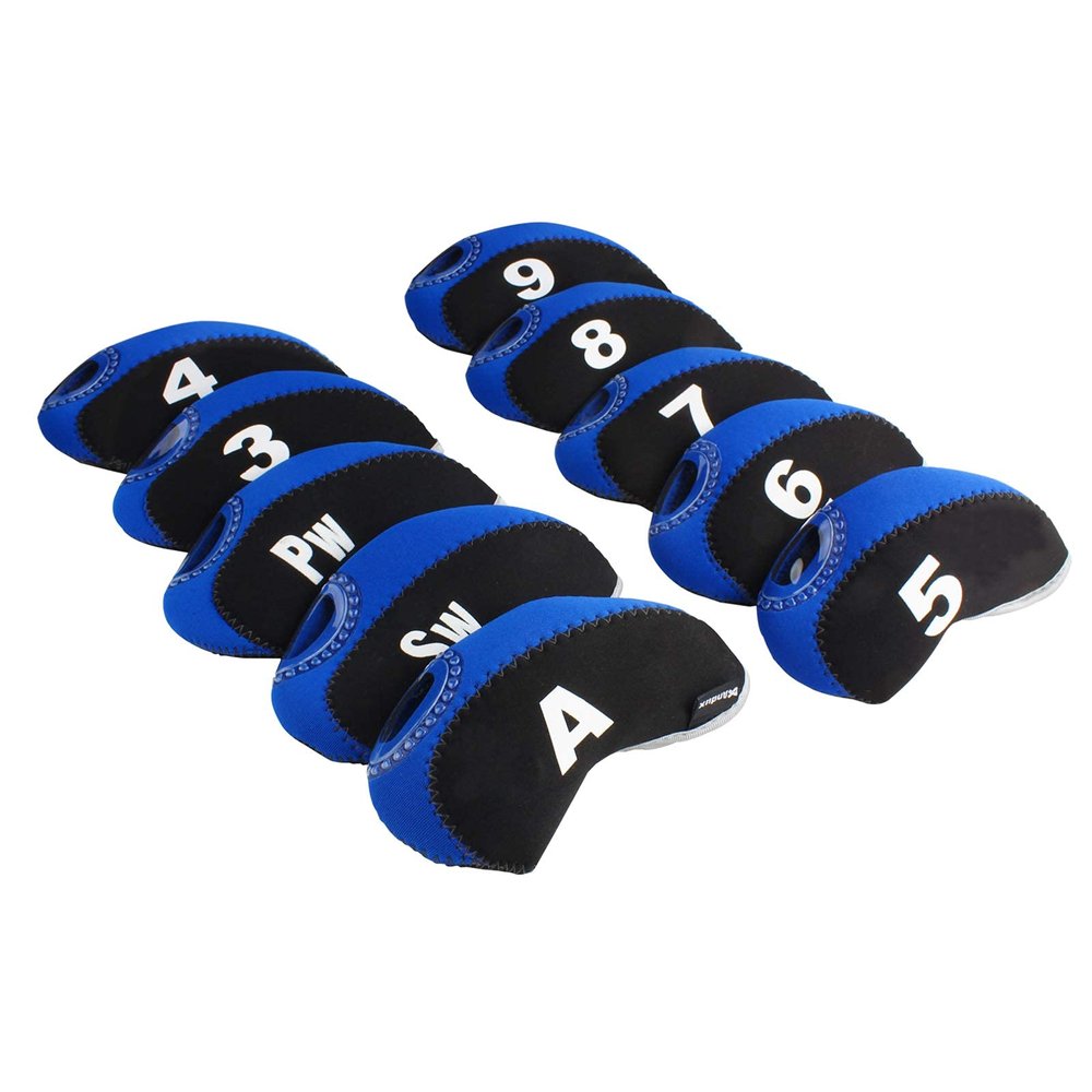 Andux Number Print Golf Iron Club Head Covers with Transparent Window 10pcs/Set Black/Blue