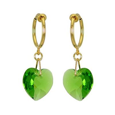 CERCEAU VALENTINE Gold Plated Fern Green Heart Crystal Clip On Earrings