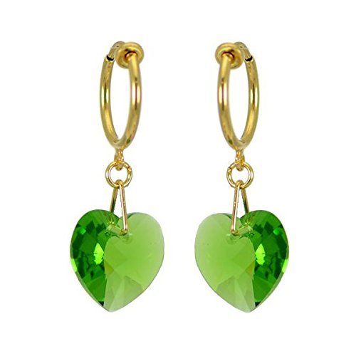 CERCEAU VALENTINE Gold Plated Fern Green Heart Crystal Clip On Earrings