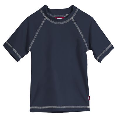 Baby Boys' and Girls' Solid Rashguard Swimming Tee Shirt Rash Guard SPF UPF Sun Protection for Summer Beach Pool and Play, S/S Navy, 12-18 mon.
