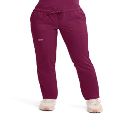 Cherokee Scrubs for Women Mid Rise Tapered Leg Drawstring Pant with 5 Pockets, Cargo Bottom with 2 Way Stretch Fabric - WW105, L, Wine