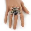 Rhodium Plated Diamante Bumble Bee Cocktail Ring - Adjustable Size 8/9 (Grey and Black) view 3